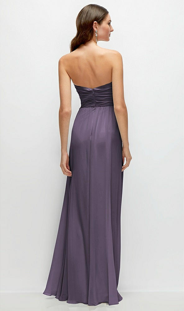 Back View - Lavender Strapless Pleated Surplice Chiffon Maxi Dress with A-Line Skirt