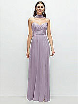 Front View Thumbnail - Lilac Haze Strapless Pleated Surplice Chiffon Maxi Dress with A-Line Skirt