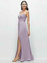 Side View Thumbnail - Lilac Haze Strapless Pleated Surplice Chiffon Maxi Dress with A-Line Skirt