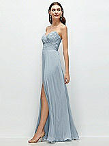 Side View Thumbnail - Mist Strapless Pleated Surplice Chiffon Maxi Dress with A-Line Skirt