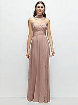 Front View Thumbnail - Neu Nude Strapless Pleated Surplice Chiffon Maxi Dress with A-Line Skirt