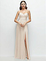 Alt View 1 Thumbnail - Oat Strapless Pleated Surplice Chiffon Maxi Dress with A-Line Skirt