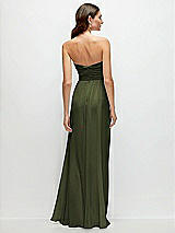 Rear View Thumbnail - Olive Green Strapless Pleated Surplice Chiffon Maxi Dress with A-Line Skirt