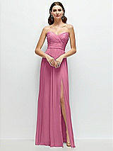 Alt View 1 Thumbnail - Orchid Pink Strapless Pleated Surplice Chiffon Maxi Dress with A-Line Skirt