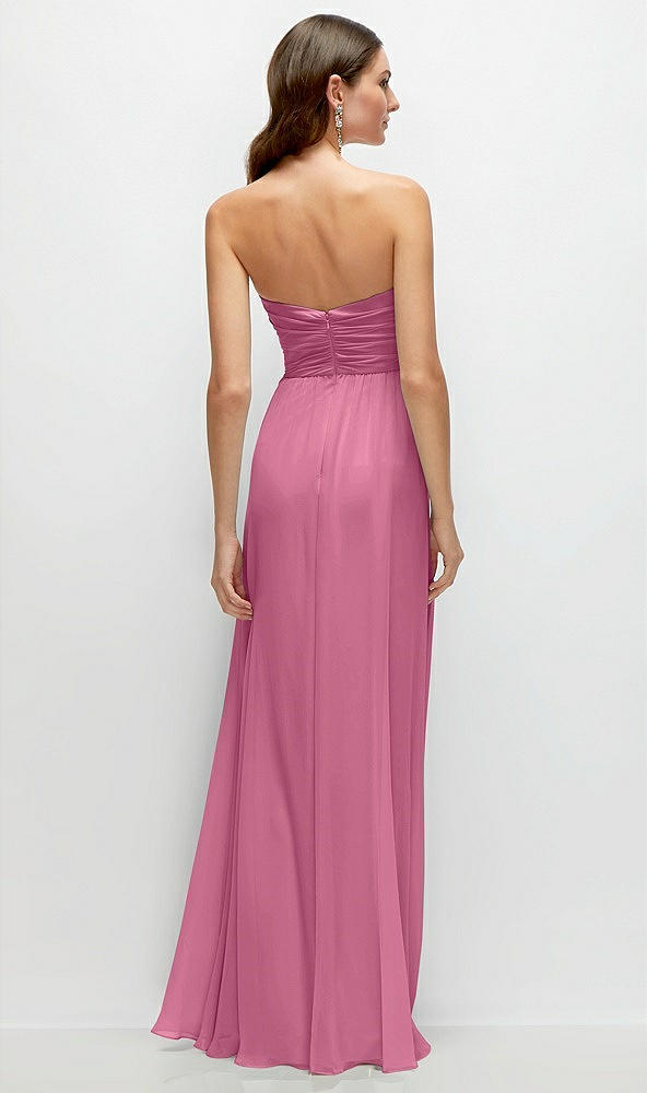 Back View - Orchid Pink Strapless Pleated Surplice Chiffon Maxi Dress with A-Line Skirt