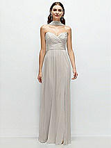 Front View Thumbnail - Oyster Strapless Pleated Surplice Chiffon Maxi Dress with A-Line Skirt