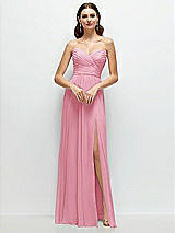 Alt View 1 Thumbnail - Peony Pink Strapless Pleated Surplice Chiffon Maxi Dress with A-Line Skirt