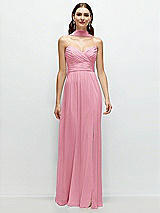 Front View Thumbnail - Peony Pink Strapless Pleated Surplice Chiffon Maxi Dress with A-Line Skirt