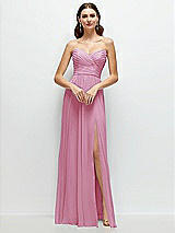 Alt View 1 Thumbnail - Powder Pink Strapless Pleated Surplice Chiffon Maxi Dress with A-Line Skirt