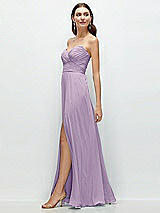 Side View Thumbnail - Pale Purple Strapless Pleated Surplice Chiffon Maxi Dress with A-Line Skirt