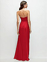 Rear View Thumbnail - Parisian Red Strapless Pleated Surplice Chiffon Maxi Dress with A-Line Skirt