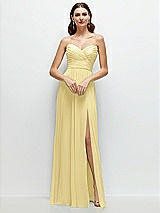 Alt View 1 Thumbnail - Pale Yellow Strapless Pleated Surplice Chiffon Maxi Dress with A-Line Skirt