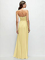 Rear View Thumbnail - Pale Yellow Strapless Pleated Surplice Chiffon Maxi Dress with A-Line Skirt