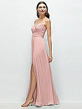 Side View Thumbnail - Rose - PANTONE Rose Quartz Strapless Pleated Surplice Chiffon Maxi Dress with A-Line Skirt