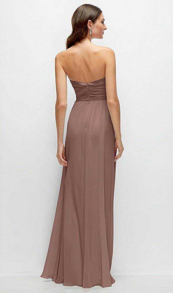 Back View - Sienna Strapless Pleated Surplice Chiffon Maxi Dress with A-Line Skirt