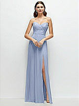 Alt View 1 Thumbnail - Sky Blue Strapless Pleated Surplice Chiffon Maxi Dress with A-Line Skirt