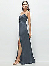 Side View Thumbnail - Silverstone Strapless Pleated Surplice Chiffon Maxi Dress with A-Line Skirt