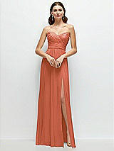 Alt View 1 Thumbnail - Terracotta Copper Strapless Pleated Surplice Chiffon Maxi Dress with A-Line Skirt