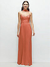 Front View Thumbnail - Terracotta Copper Strapless Pleated Surplice Chiffon Maxi Dress with A-Line Skirt