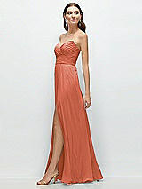 Side View Thumbnail - Terracotta Copper Strapless Pleated Surplice Chiffon Maxi Dress with A-Line Skirt