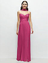 Front View Thumbnail - Tea Rose Strapless Pleated Surplice Chiffon Maxi Dress with A-Line Skirt