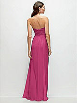 Rear View Thumbnail - Tea Rose Strapless Pleated Surplice Chiffon Maxi Dress with A-Line Skirt