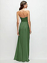 Rear View Thumbnail - Vineyard Green Strapless Pleated Surplice Chiffon Maxi Dress with A-Line Skirt