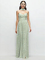 Front View Thumbnail - Vintage Primrose Sage Strapless Pleated Surplice Chiffon Maxi Dress with A-Line Skirt