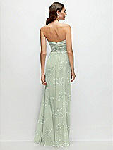 Rear View Thumbnail - Vintage Primrose Sage Strapless Pleated Surplice Chiffon Maxi Dress with A-Line Skirt