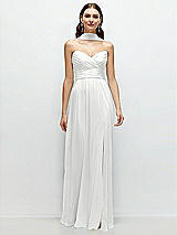 Front View Thumbnail - White Strapless Pleated Surplice Chiffon Maxi Dress with A-Line Skirt