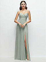 Alt View 1 Thumbnail - Willow Green Strapless Pleated Surplice Chiffon Maxi Dress with A-Line Skirt