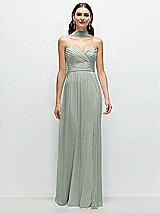 Front View Thumbnail - Willow Green Strapless Pleated Surplice Chiffon Maxi Dress with A-Line Skirt