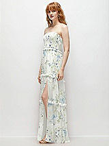 Side View Thumbnail - Bleu Garden Strapless Chiffon Maxi Dress with Tiered Micro Ruffle Full Skirt