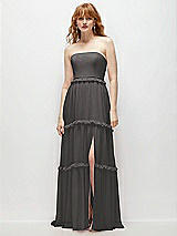 Front View Thumbnail - Caviar Gray Strapless Chiffon Maxi Dress with Tiered Micro Ruffle Full Skirt