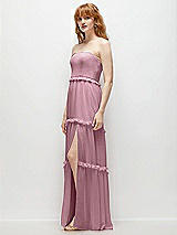 Side View Thumbnail - Dusty Pink Strapless Chiffon Maxi Dress with Tiered Micro Ruffle Full Skirt