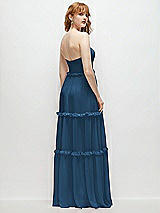 Rear View Thumbnail - Dusk Blue Strapless Chiffon Maxi Dress with Tiered Micro Ruffle Full Skirt