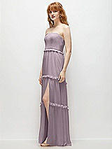 Side View Thumbnail - Lilac Dusk Strapless Chiffon Maxi Dress with Tiered Micro Ruffle Full Skirt