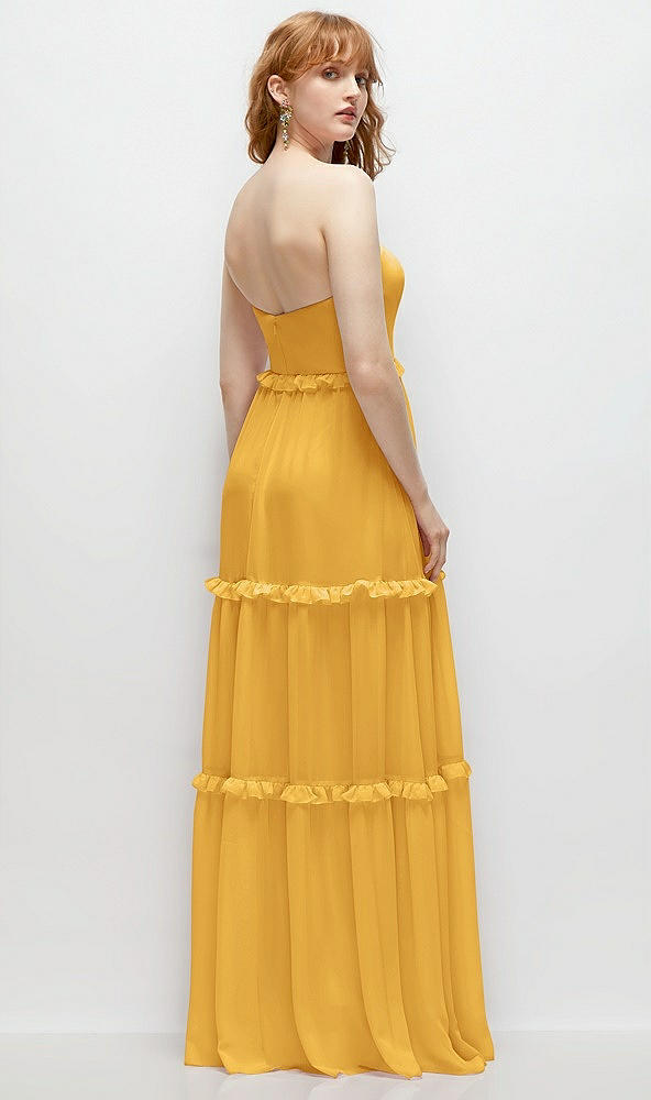 Back View - NYC Yellow Strapless Chiffon Maxi Dress with Tiered Micro Ruffle Full Skirt