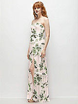 Side View Thumbnail - Palm Beach Print Strapless Chiffon Maxi Dress with Tiered Micro Ruffle Full Skirt