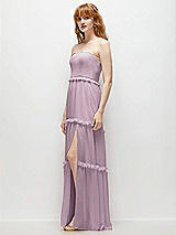 Side View Thumbnail - Suede Rose Strapless Chiffon Maxi Dress with Tiered Micro Ruffle Full Skirt