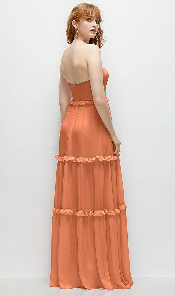 Back View - Sweet Melon Strapless Chiffon Maxi Dress with Tiered Micro Ruffle Full Skirt