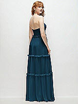 Rear View Thumbnail - Atlantic Blue Strapless Chiffon Maxi Dress with Tiered Micro Ruffle Full Skirt