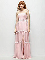 Front View Thumbnail - Ballet Pink Strapless Chiffon Maxi Dress with Tiered Micro Ruffle Full Skirt