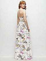 Rear View Thumbnail - Butterfly Botanica Ivory Strapless Chiffon Maxi Dress with Tiered Micro Ruffle Full Skirt