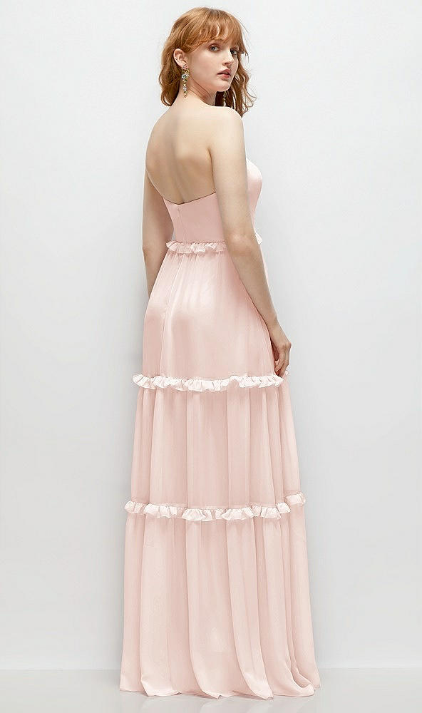 Back View - Blush Strapless Chiffon Maxi Dress with Tiered Micro Ruffle Full Skirt