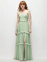 Front View Thumbnail - Celadon Strapless Chiffon Maxi Dress with Tiered Micro Ruffle Full Skirt