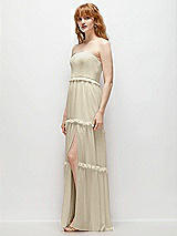 Side View Thumbnail - Champagne Strapless Chiffon Maxi Dress with Tiered Micro Ruffle Full Skirt