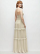 Rear View Thumbnail - Champagne Strapless Chiffon Maxi Dress with Tiered Micro Ruffle Full Skirt