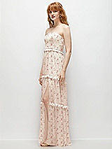 Side View Thumbnail - Coquette Floral Print Strapless Chiffon Maxi Dress with Tiered Micro Ruffle Full Skirt