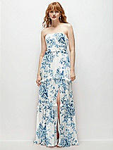 Front View Thumbnail - Cottage Rose Dusk Blue Strapless Chiffon Maxi Dress with Tiered Micro Ruffle Full Skirt